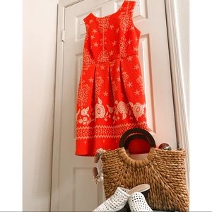 Floral Orange Coral Boat Neck Mini-Dress
